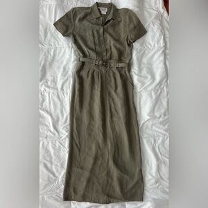 Vintage Wild Rose Sport Belted Shirt Dress Green 6 Housewife Secretary 50s
